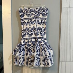 Blue and White Strapless Dress